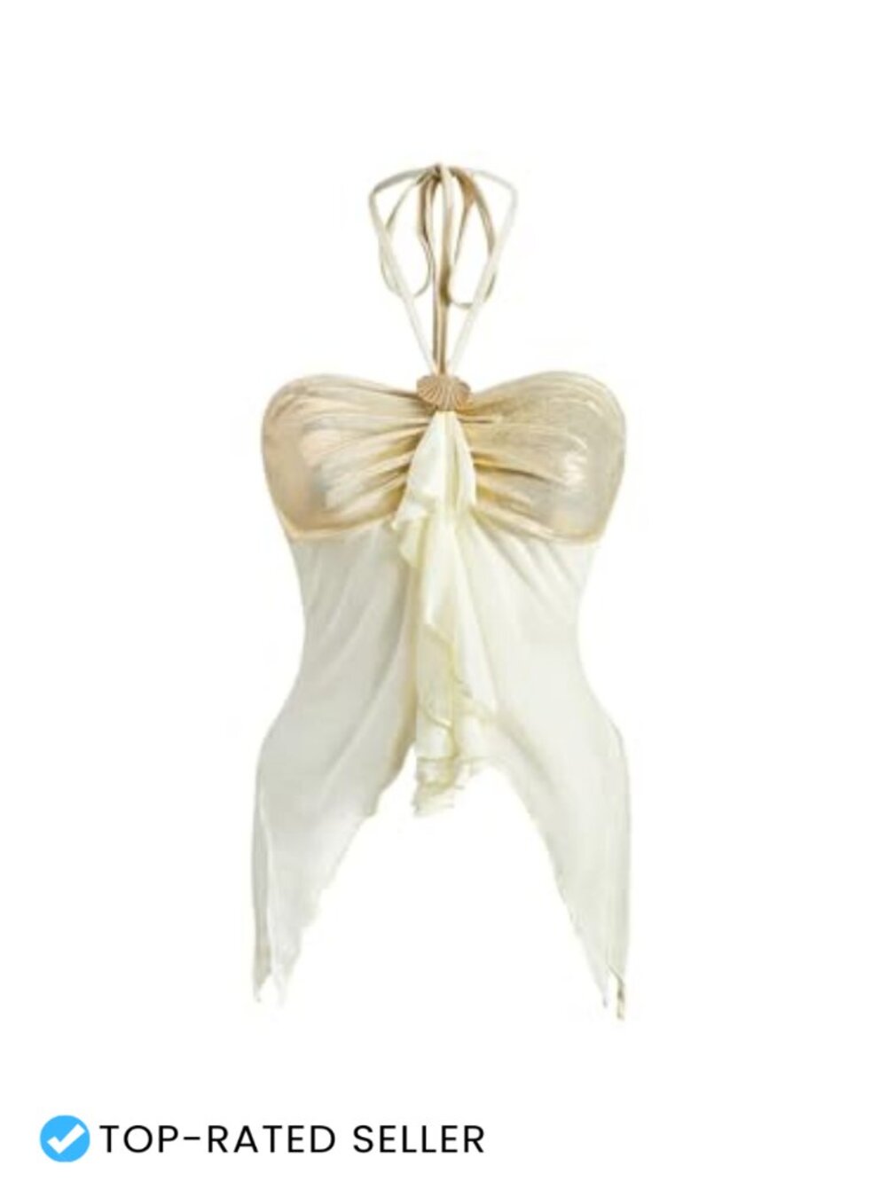 Y2K Halter Top Backless Mesh Seashell Sheer Ruffle Sleeveless Summer